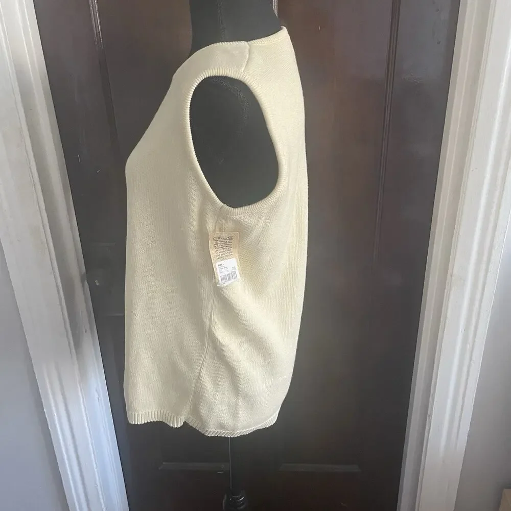 NWT Cherokee Womens Cream Vanilla LARGE Knit Sweater Vest 100% Cotton Vintage - Picture 10 of 15